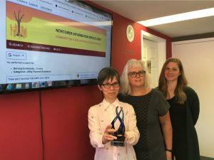 Left to right:  Project Coordinator May Ip, United Way of Bruce Grey, Executive Director Francesca Dobbyn and Sarah Owens of Community Connection /  211 Central East.