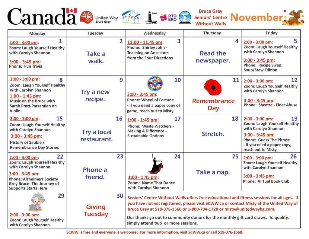 November is here and so is a brand new calendar for Seniors' Centre